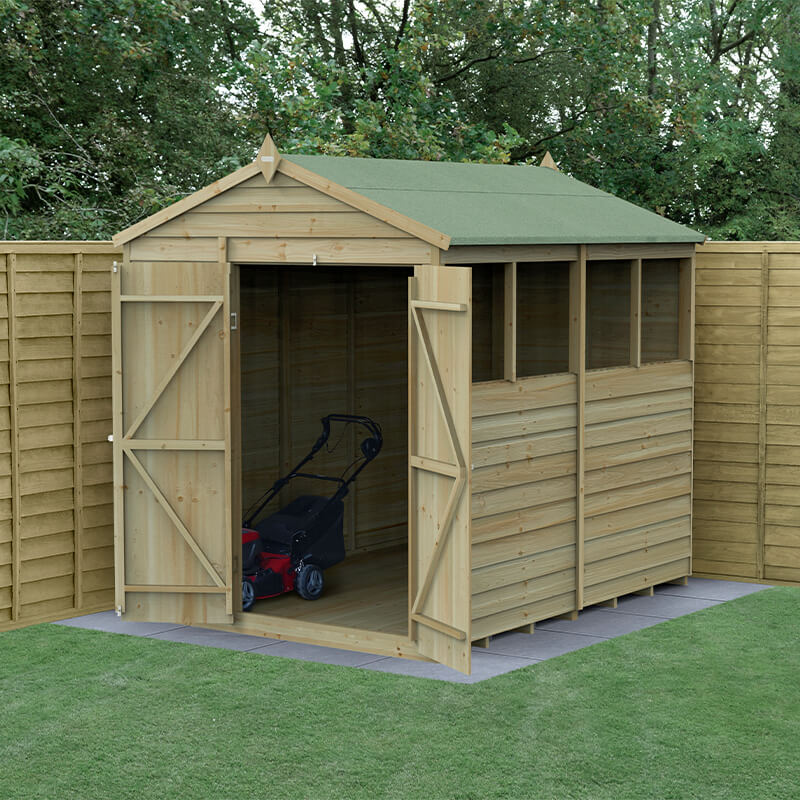 Product photograph of 8 X 6 Forest 4life 25yr Guarantee Overlap Pressure Treated Double Door Apex Wooden Shed - 4 Windows 2 42m X 1 99m from Buy Sheds Direct