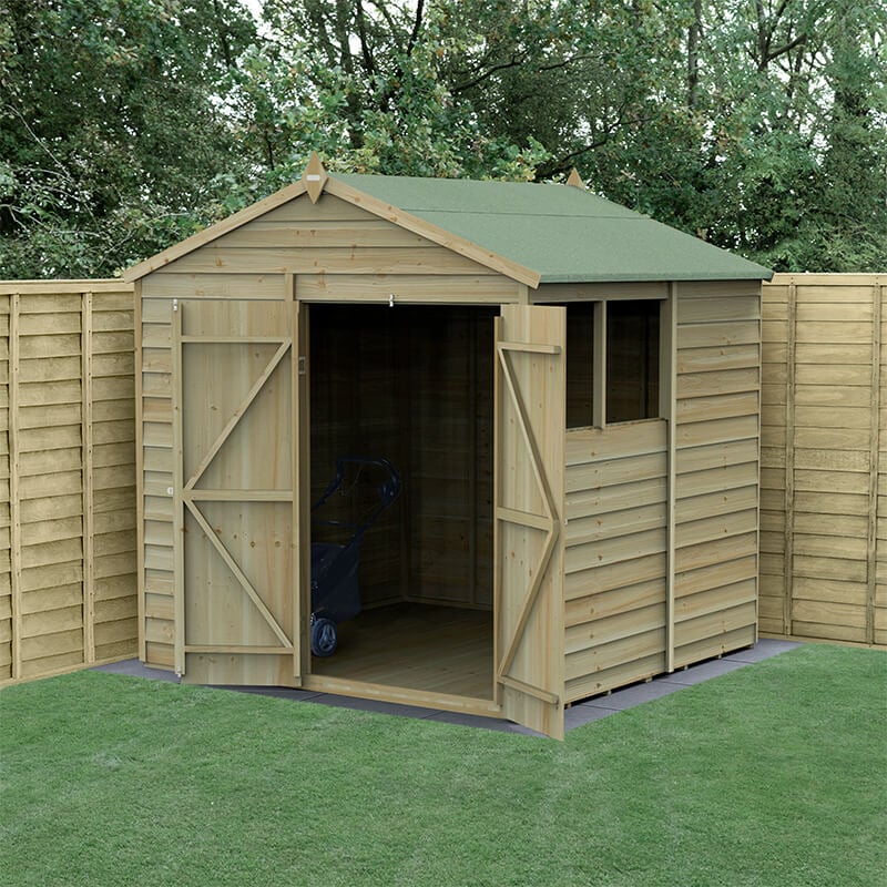Product photograph of 7 X 7 Forest 4life 25yr Guarantee Overlap Pressure Treated Double Door Apex Wooden Shed 2 28m X 2 12m from Buy Sheds Direct