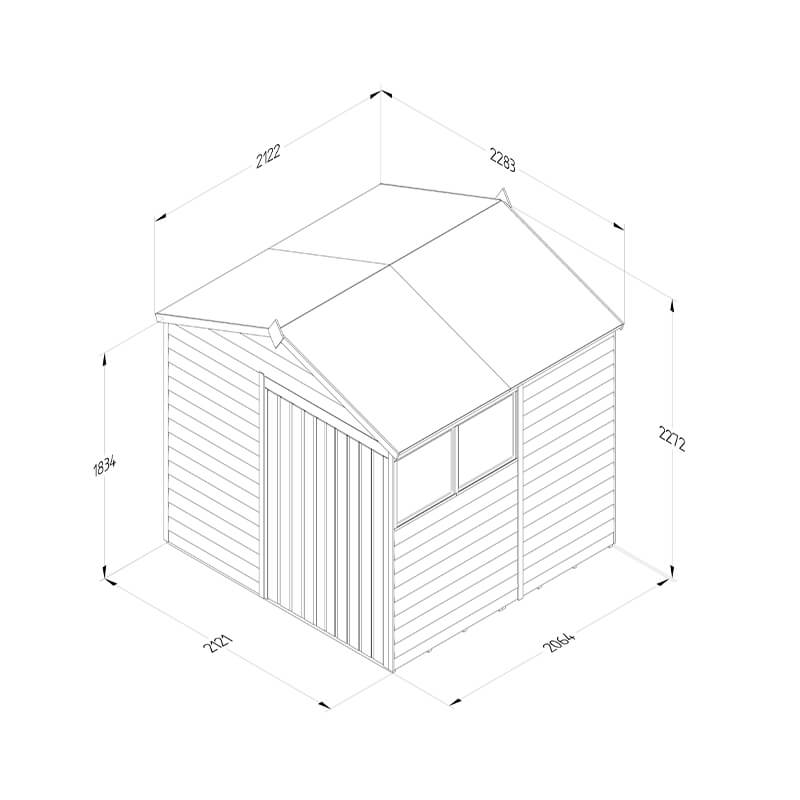7' x 7' Forest 4Life 25yr Guarantee Overlap Pressure Treated Double Door Apex Wooden Shed (2.28m x 2.12m) Technical Drawing