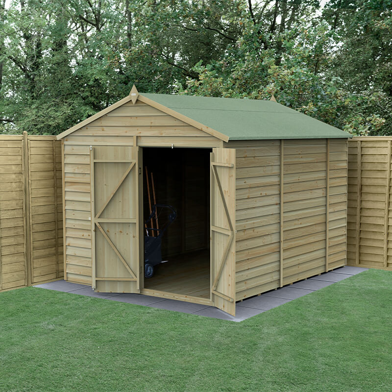 Product photograph of 10 X 8 Forest 4life 25yr Guarantee Overlap Pressure Treated Windowless Double Door Apex Wooden Shed 3 01m X 2 61m from Buy Sheds Direct