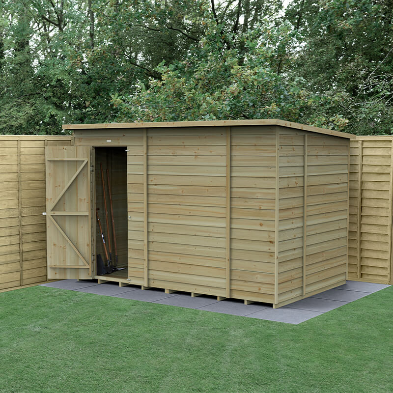 Product photograph of 10 X 6 Forest 4life 25yr Guarantee Overlap Pressure Treated Windowless Pent Wooden Shed 3 11m X 2 05m from Buy Sheds Direct
