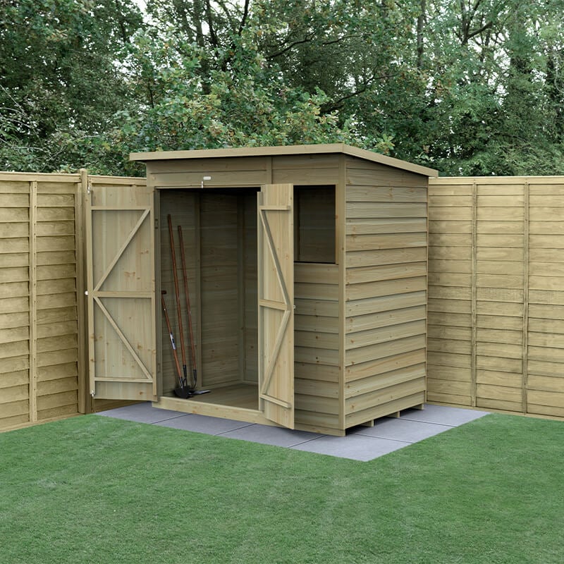 Product photograph of 6 X 4 Forest 4life 25yr Guarantee Overlap Pressure Treated Double Door Pent Wooden Shed 1 98m X 1 39m from Buy Sheds Direct