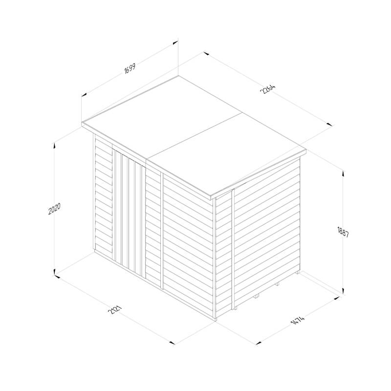 7' x 5' Forest 4Life 25yr Guarantee Overlap Pressure Treated Windowless Pent Wooden Shed (2.26m x 1.7m) Technical Drawing