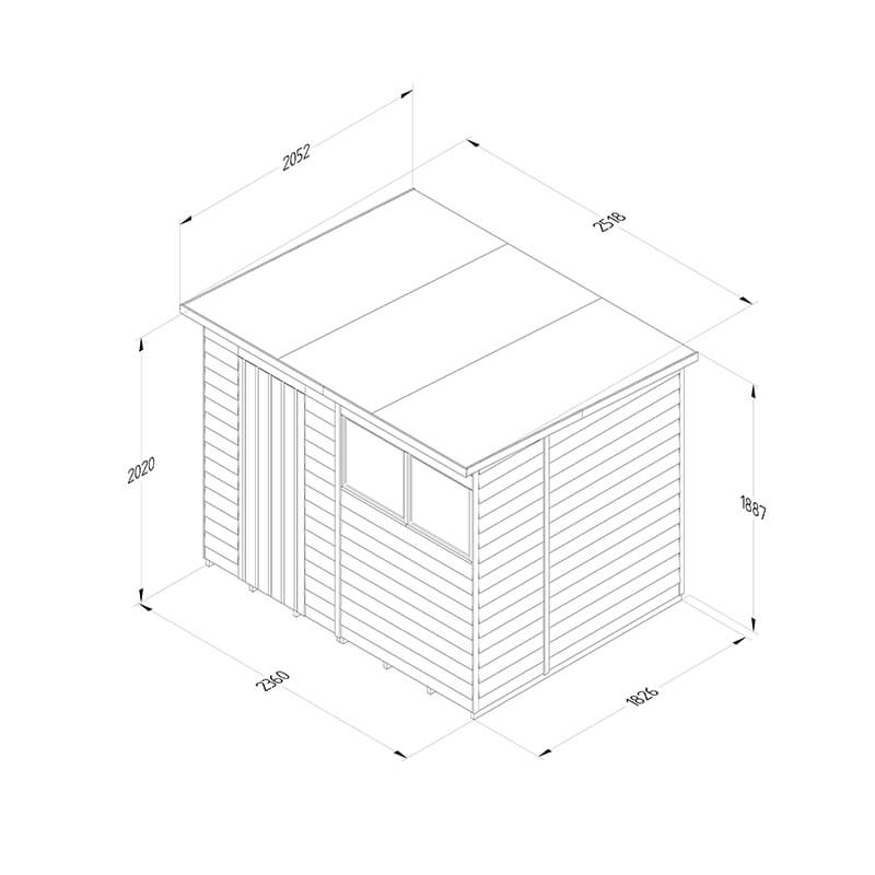 8' x 6' Forest 4Life 25yr Guarantee Overlap Pressure Treated Pent Wooden Shed (2.51m x 2.04m) Technical Drawing