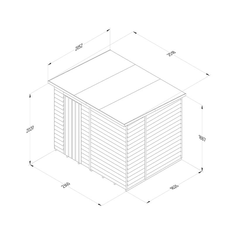 8' x 6' Forest 4Life 25yr Guarantee Overlap Pressure Treated Windowless Pent Wooden Shed (2.52m x 2.05m) Technical Drawing