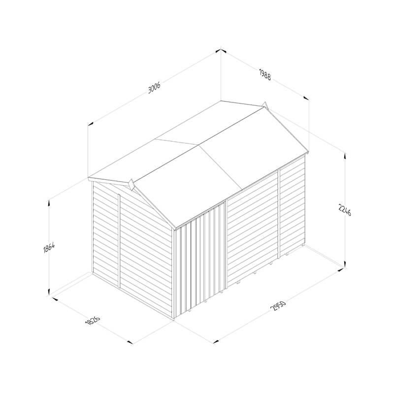 10' x 6' Forest 4Life 25yr Guarantee Overlap Pressure Treated Windowless Double Door Reverse Apex Wooden Shed (3.01m x 1.99m) Technical Drawing