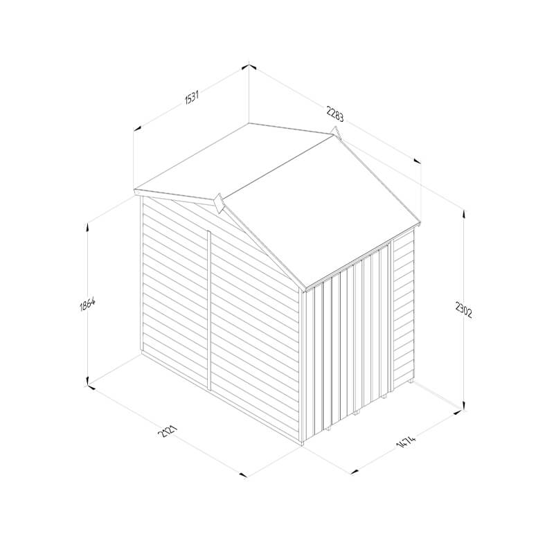 7' x 5' Forest 4Life 25yr Guarantee Overlap Pressure Treated Windowless Double Door Reverse Apex Wooden Shed (2.28m x 1.53m) Technical Drawing