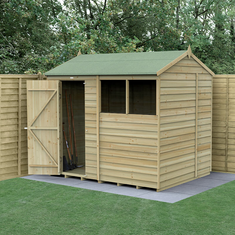 Product photograph of 8 X 6 Forest 4life 25yr Guarantee Overlap Pressure Treated Reverse Apex Wooden Shed 2 42m X 1 99m from Buy Sheds Direct