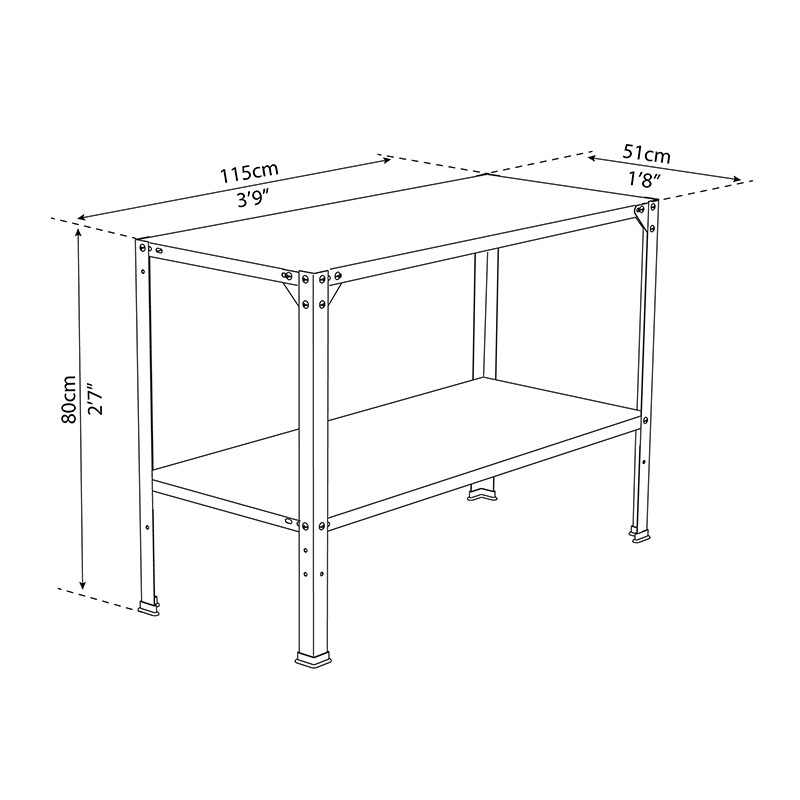 Palram Canopia Greenhouse Adjustable Workbench Technical Drawing