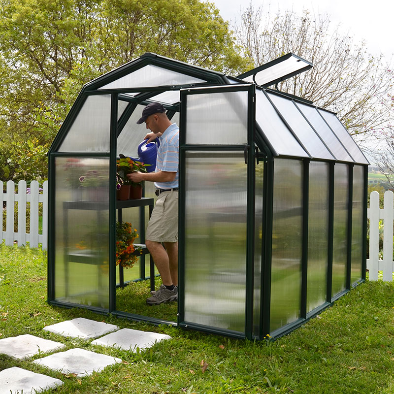 Product photograph of 6 X8 Palram Canopia Rion Ecogrow Green Greenhouse With Resin Frame 2 04m X 2 63m from Buy Sheds Direct