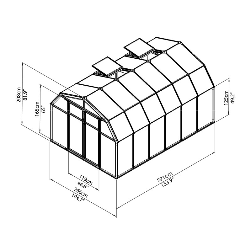 8'x12' Palram Canopia Rion Hobby Gardener Large Green Greenhouse (2.4x3.6m) Technical Drawing