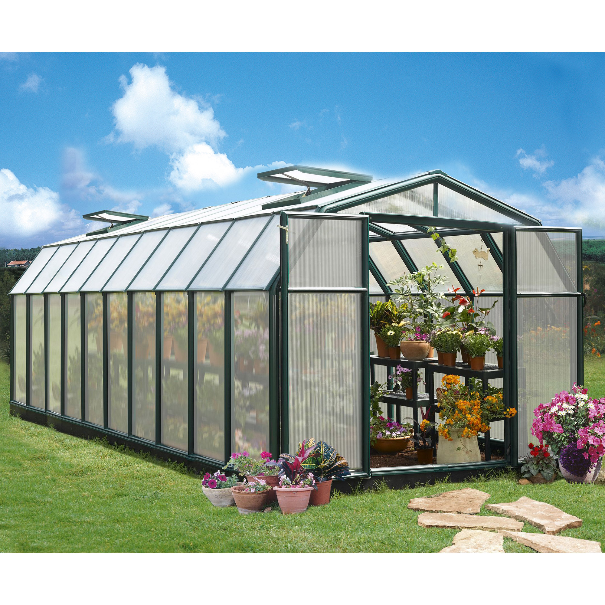 Product photograph of Palram Canopia Rion Hobby Gardner 8x20 Green Greenhouse from Buy Sheds Direct
