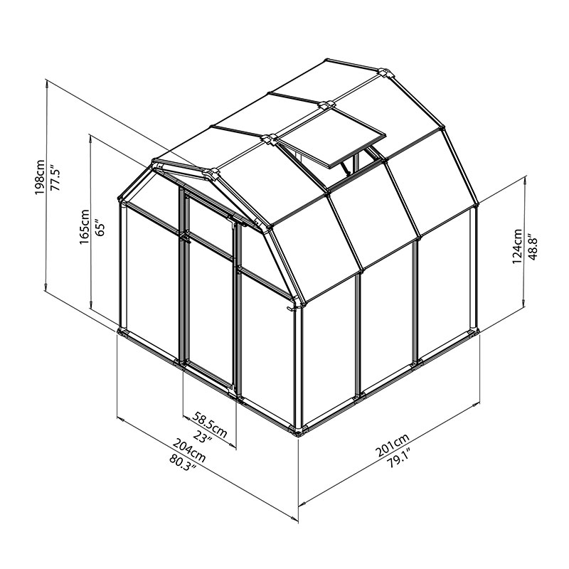 6'x6' Palram Canopia Rion EcoGrow Small Green Polycarbonate Greenhouse (1.8x1.8m) Technical Drawing