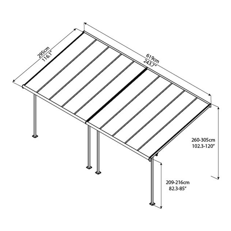 10x20 Palram Canopia Sierra White Patio Cover Technical Drawing