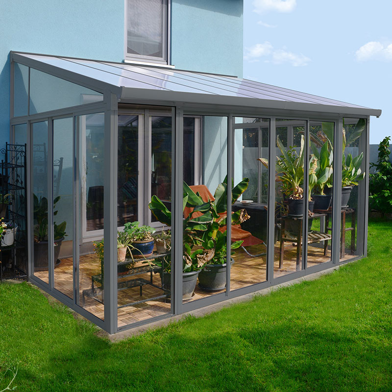 Product photograph of 10x14 Palram Canopia Sanremo Grey Lean-to Conservatory from Buy Sheds Direct