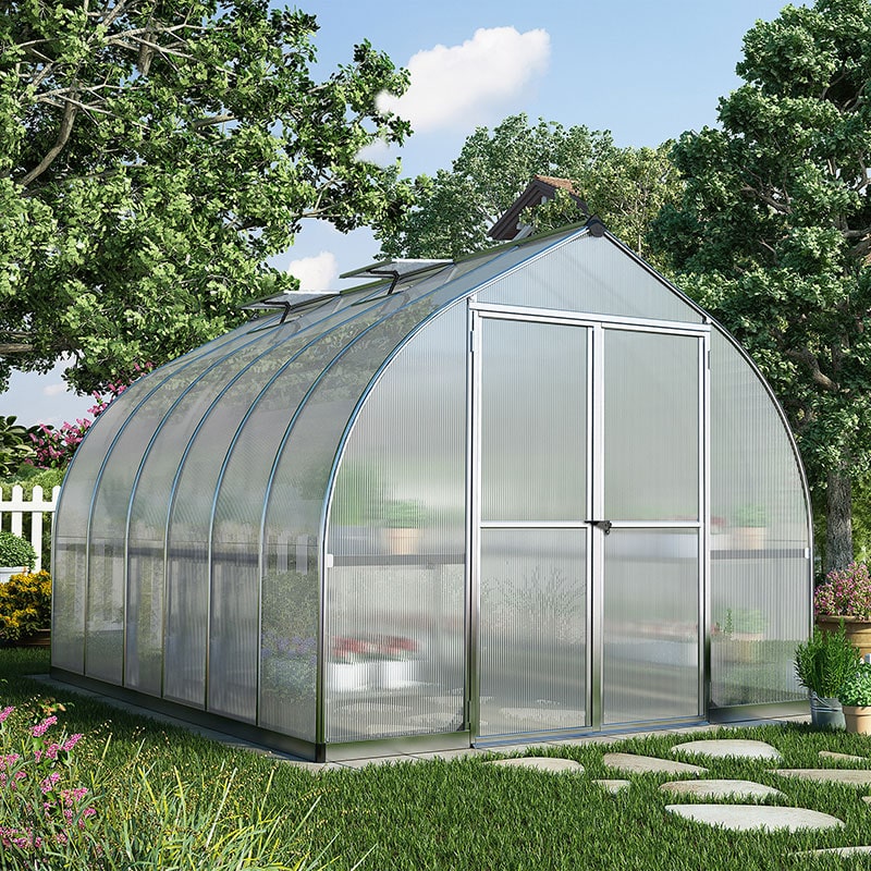 Product photograph of 8 X12 Palram Canopia Bella Large Walk In Silver Aluminium Framed Greenhouse 2 4x3 6m from Buy Sheds Direct