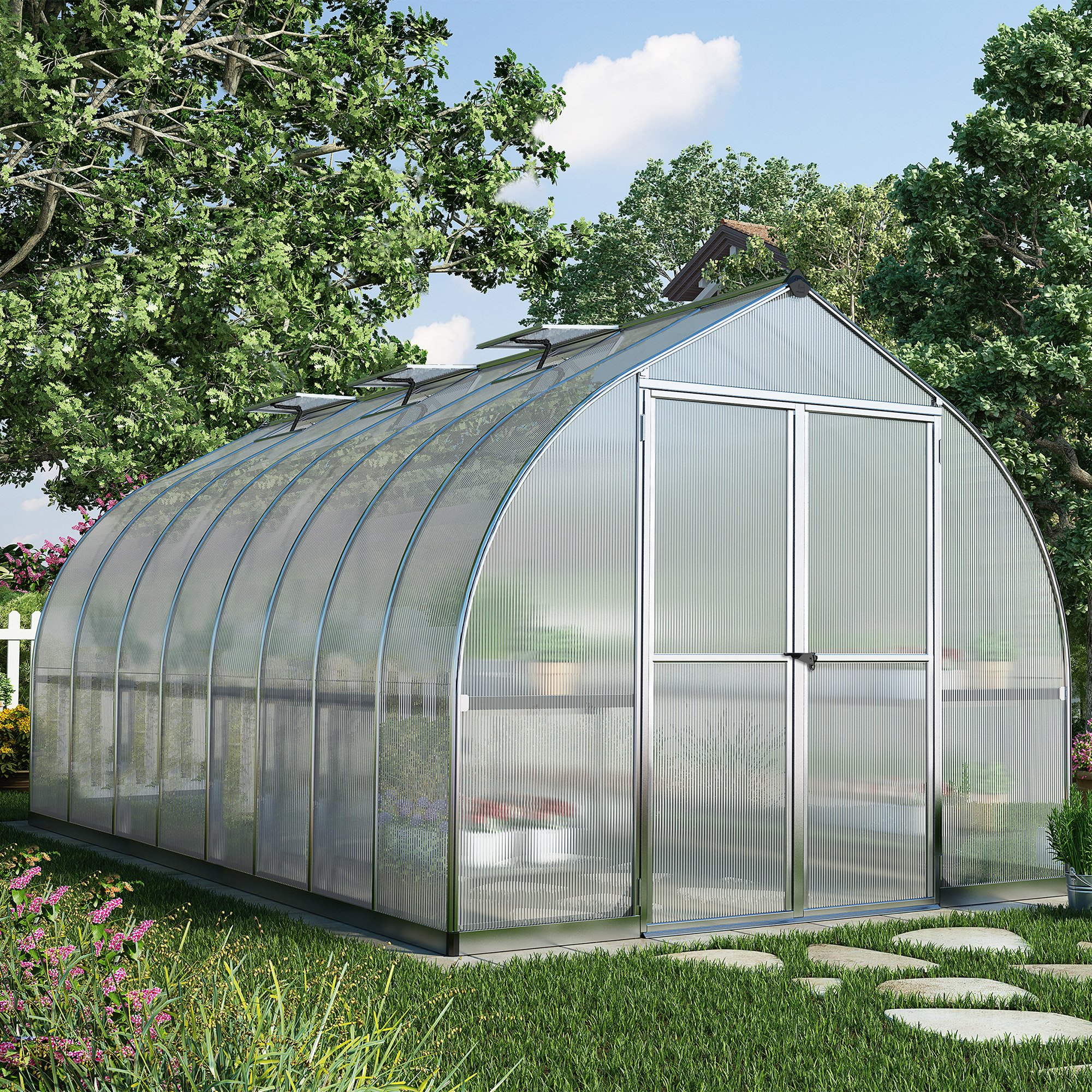 Product photograph of 8 X16 Palram Canopia Bella Large Walk In Silver Aluminium Framed Greenhouse 2 4x4 8m from Buy Sheds Direct