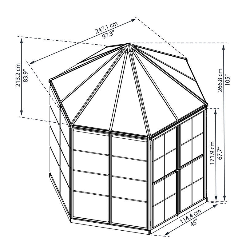 8x7 Palram Canopia Oasis Hexagonal Polycarbonate Greenhouse Technical Drawing