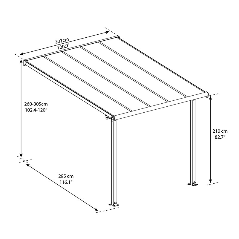 10x10 Palram Canopia Olympia White Patio Cover With Clear Panels Technical Drawing