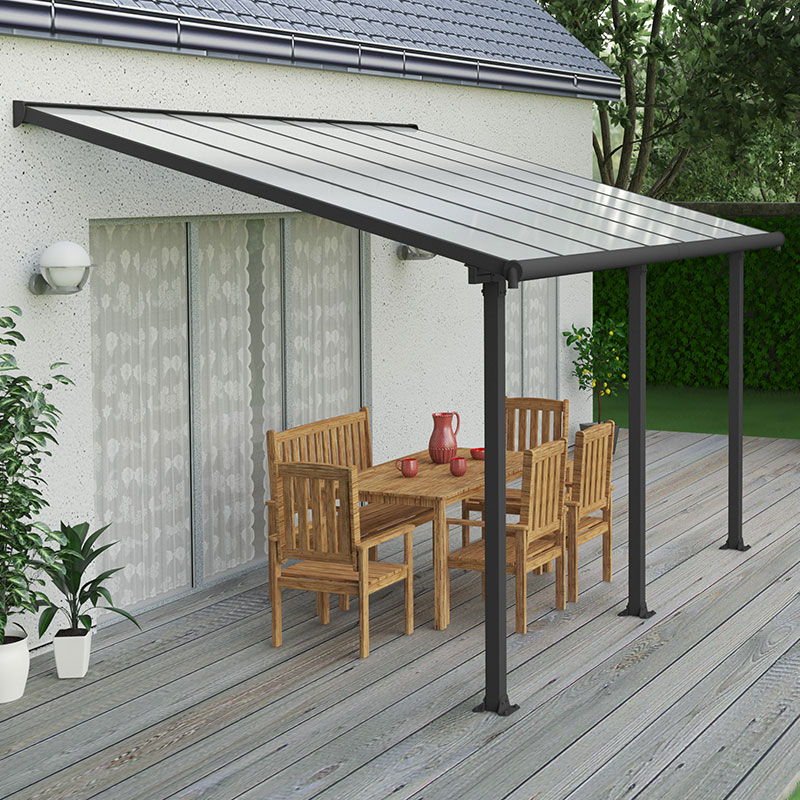 Product photograph of 10x14 Palram Canopia Olympia Grey Patio Cover With Clear Panels from Buy Sheds Direct