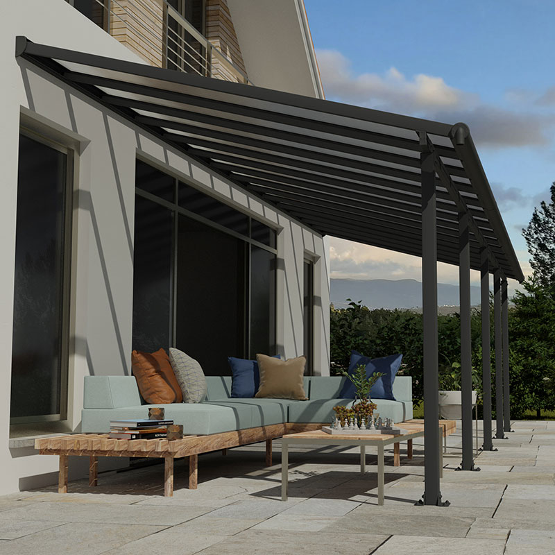 Product photograph of 10 X 28 Palram Canopia Olympia Grey Patio Cover With Clear Panels 2 95m X 8 60m from Buy Sheds Direct