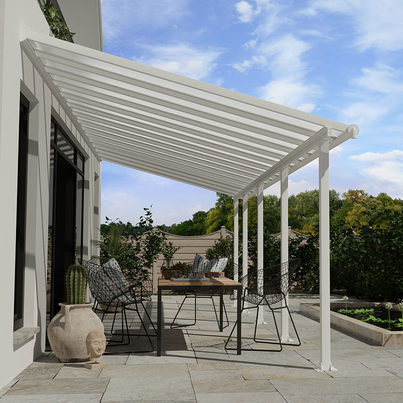 Product photograph of 10 X 28 Palram Canopia Olympia White Patio Cover With Clear Panels 2 95m X 8 60m from Buy Sheds Direct