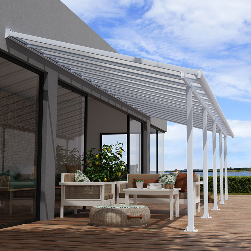 Product photograph of 10 X 32 Palram Canopia Olympia White Patio Cover With Clear Panels 2 95m X 9 80m from Buy Sheds Direct