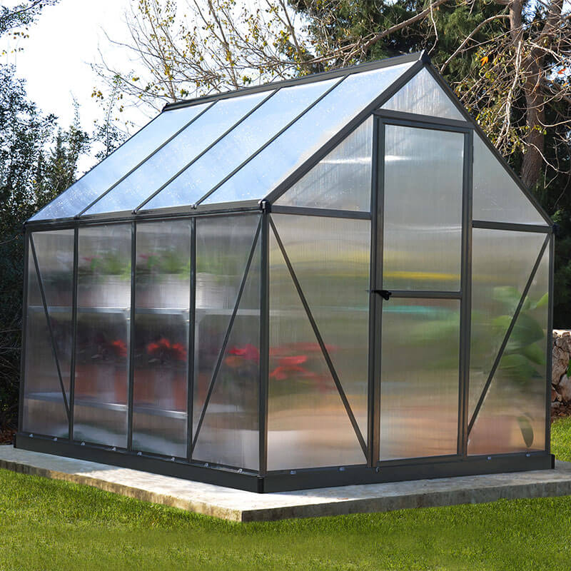 Product photograph of 6 X 8 Palram Canopia Mythos Grey Greenhouse 1 85m X 2 47m from Buy Sheds Direct