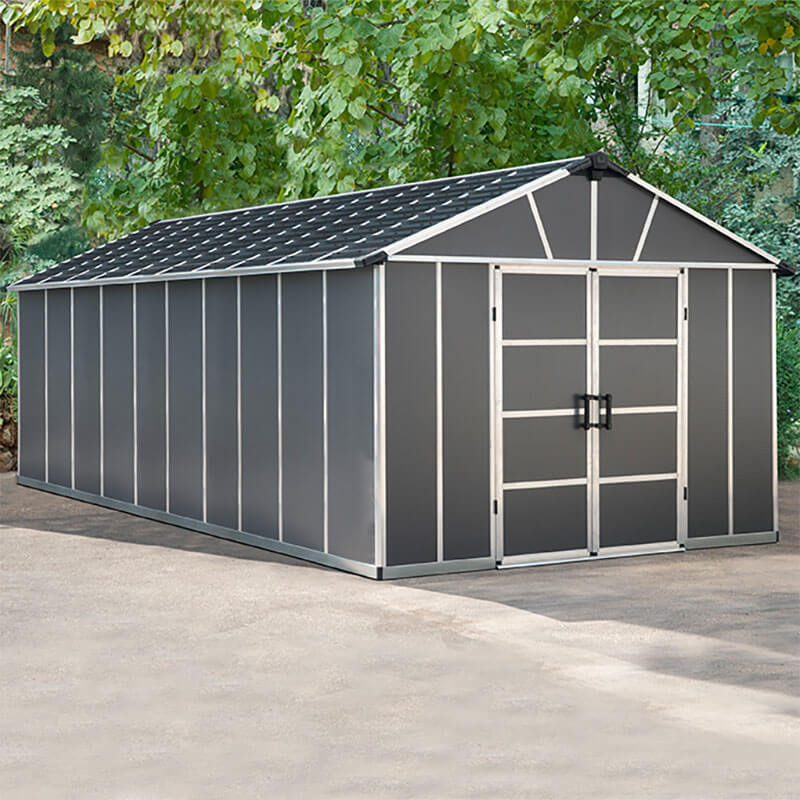 Product photograph of 11 X 21 3 Palram Canopia Yukon Dark Grey Plastic Shed With Wpc Floor 3 32m X 6 43m from Buy Sheds Direct