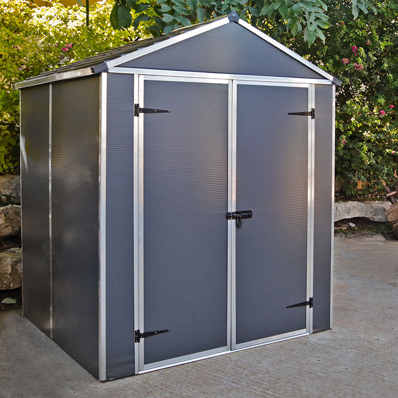 Product photograph of 6 X 5 Palram Canopia Rubicon Double Door Plastic Garden Shed - Dark Grey 1 85m X 1 53m from Buy Sheds Direct