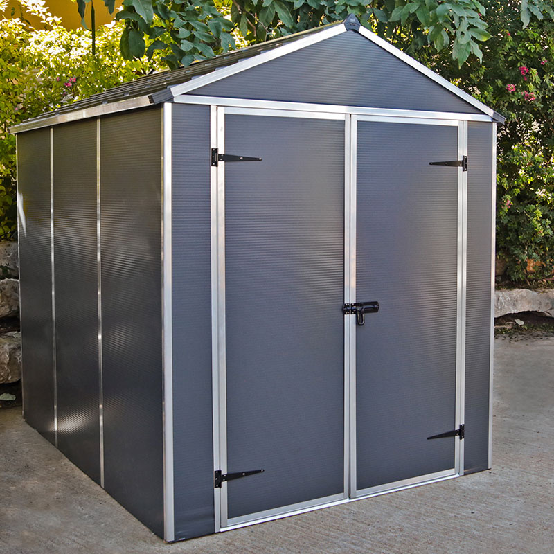 6' x 8' Palram Canopia Rubicon Double Door Plastic Garden Shed - Dark Grey (1.85m x 2.28m)