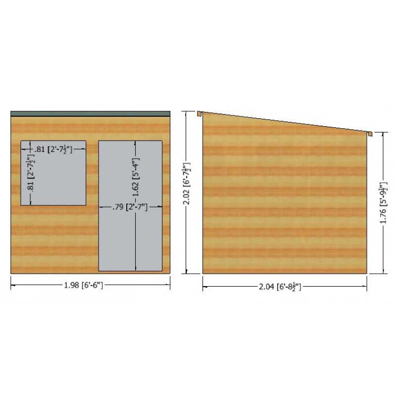 6'7 x 7' Shire Shiplap Pent Wooden Garden Shed (2.01m x 2.15m) Technical Drawing