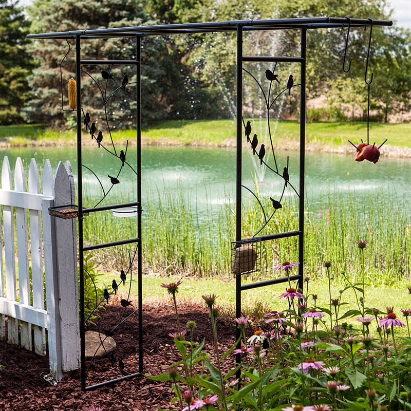 Product photograph of Panacea Birds Metal Garden Arch With Bird Feeding Station 7 X 7 from Buy Sheds Direct
