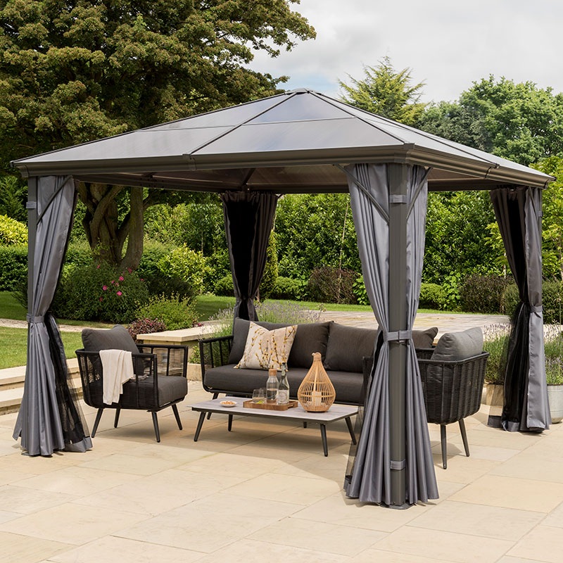 Product photograph of 10 X 10 Garden Must Haves Runcton Grey Polycarbonate Garden Gazebo 3m X 3m from Buy Sheds Direct