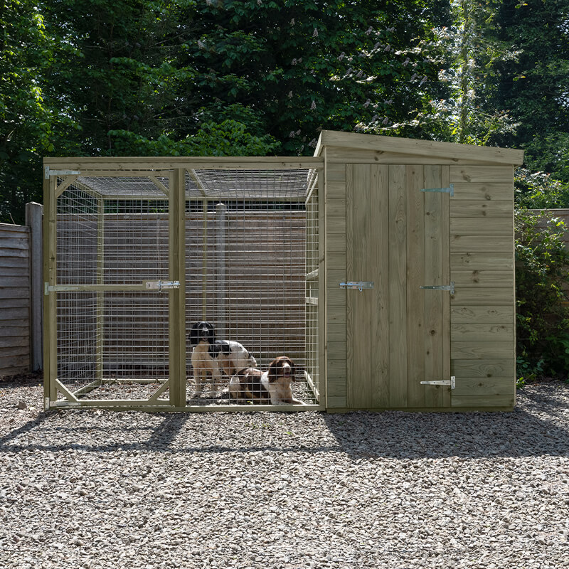 10'1 x 4'6 Forest Hedgerow Wooden Dog Kennel with 6ft Run - Pet House (3.07m x 1.38m)