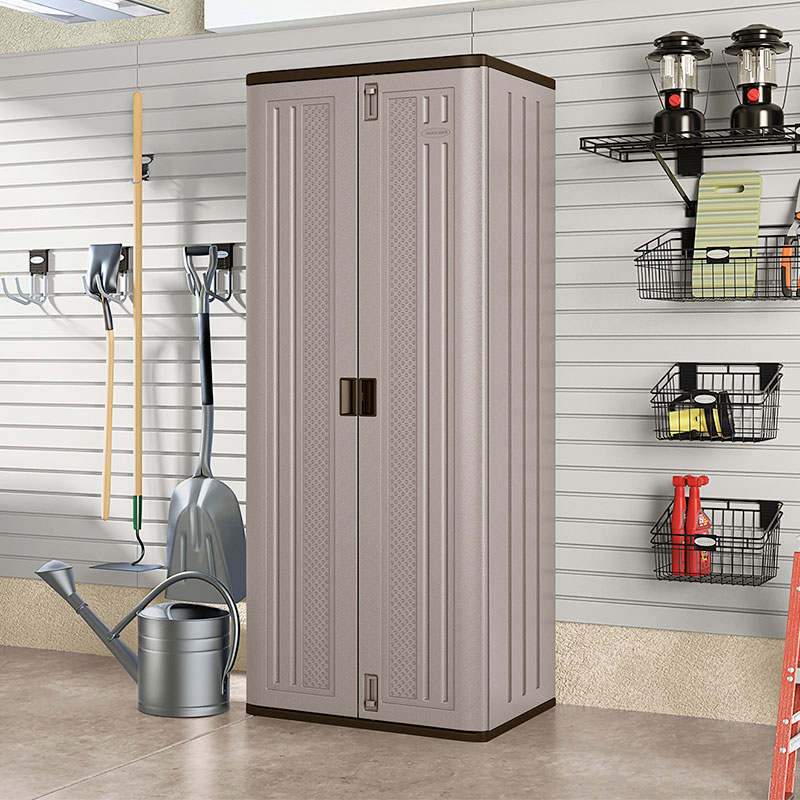 Product photograph of Suncast Tall Utility Garage Cabinet Grey - Plastic Storage Cupboard from Buy Sheds Direct