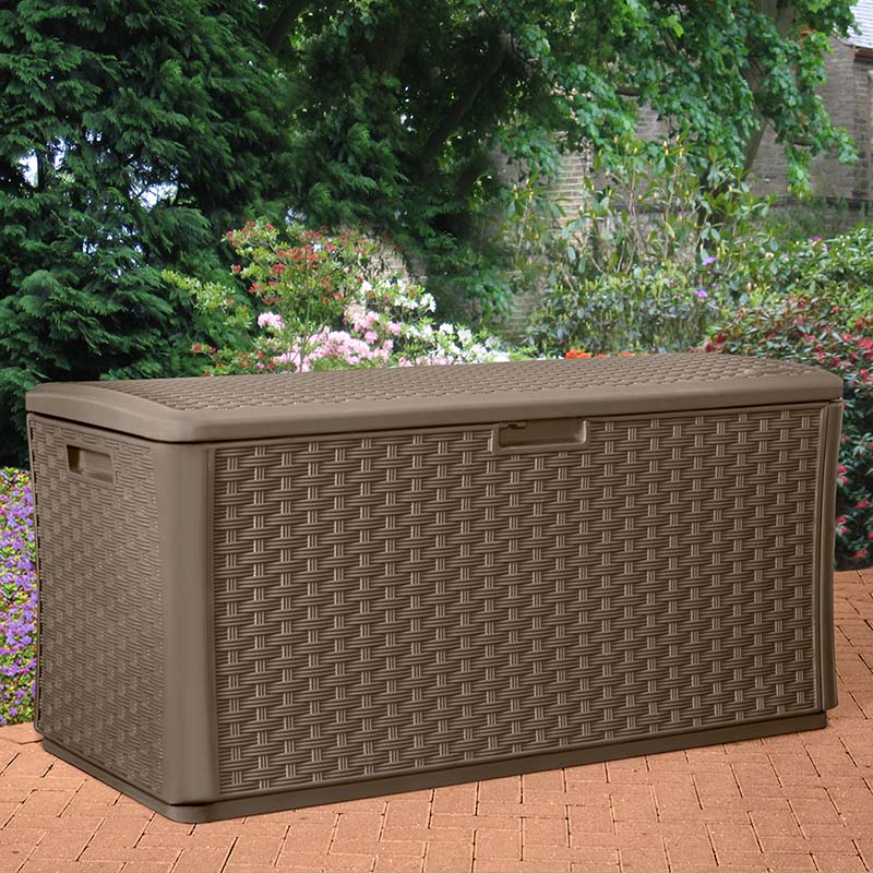 Product photograph of 4 X 2 Suncast Resin Wicker Deck Box Plastic Garden Storage from Buy Sheds Direct