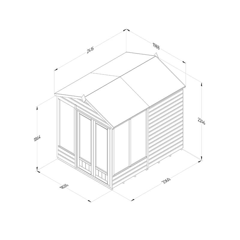 8' x 6' Forest Beckwood 25yr Guarantee Double Door Apex Summer House - 5 Windows (2.42m x 1.99m) Technical Drawing