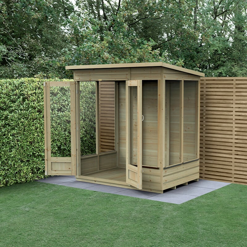 Product photograph of 6 X 4 Forest Beckwood 25yr Guarantee Double Door Pent Summer House 1 98m X 1 4m from Buy Sheds Direct