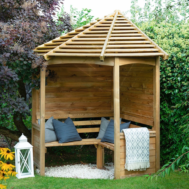 Product photograph of Forest Venetian Corner Garden Arbour Seat 8 X5 from Buy Sheds Direct