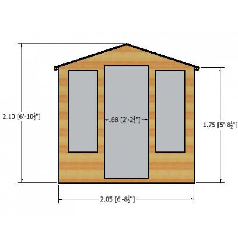 7'1 x 7'11 Shire Chatsworth Wooden Summerhouse Technical Drawing