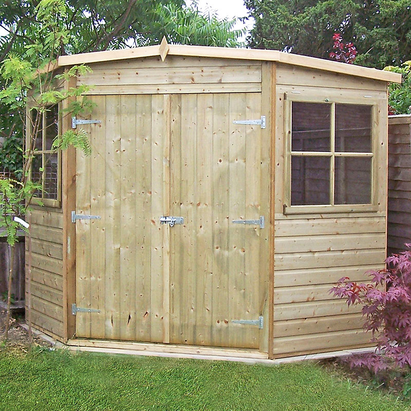 Product photograph of 7 X 7 Shire Premium Pressure Treated Wooden Corner Garden Shed 2 07m X 2 16m from Buy Sheds Direct