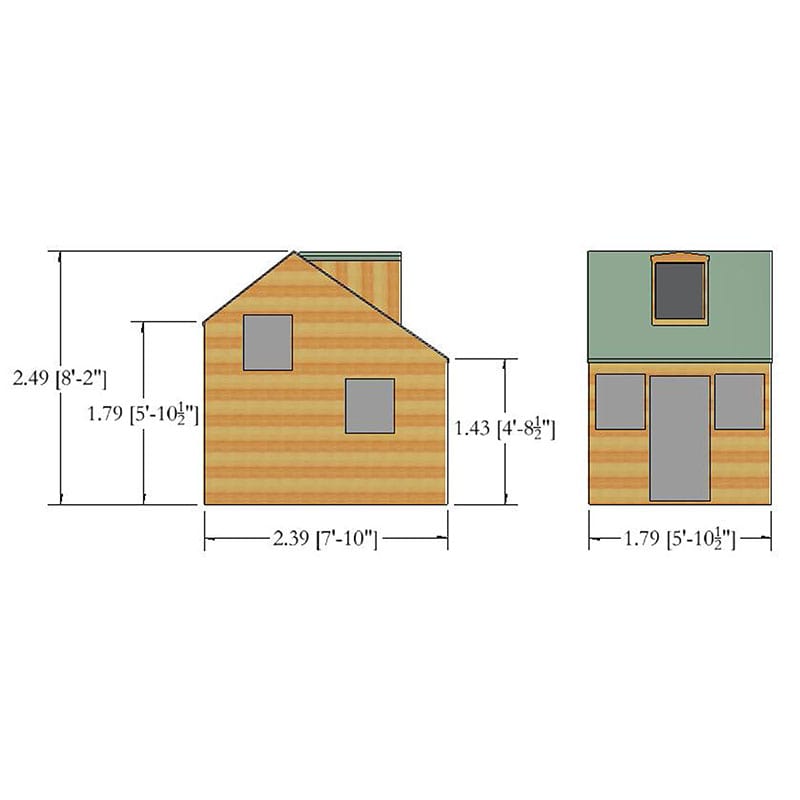 6' x 8' Shire Cottage Kids Wooden Playhouse (1.79m x 2.39m) Technical Drawing
