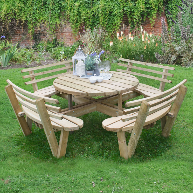 Product photograph of Forest Circular Wooden Garden Picnic Table With Seat Backs 8 X8 2 4x2 4m from Buy Sheds Direct