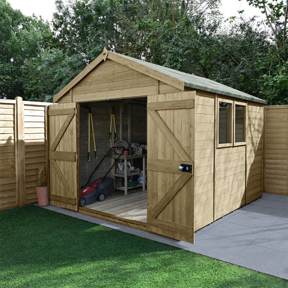 10' x 8' Forest Timberdale Tongue & Groove Pressure Treated Double Door Apex Shed