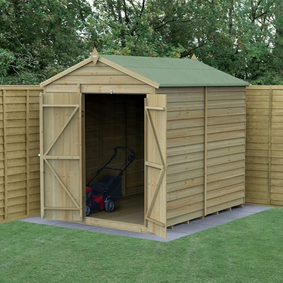 8' x 6' Forest 4Life 25yr Guarantee Overlap Pressure Treated Windowless Double Door Apex Wooden Shed (2.42m x 1.99m)