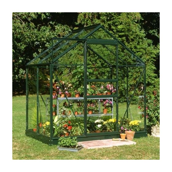 4x6 Green Frame Large Paned Toughened Glass Greenhouse