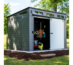 10' x 7' Suncast Modernist Plastic Garden Storage Shed with Barn-Style Door (3.28m x 2.22m)
