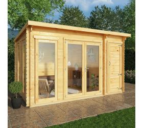 Mercia Studio 4m x 3m Double Glazed Pent Log Cabin with Side Shed (28mm)