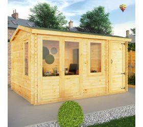 Mercia Elite 4m x 3m Double Glazed Garden Office Log Cabin with Side Shed (28mm)